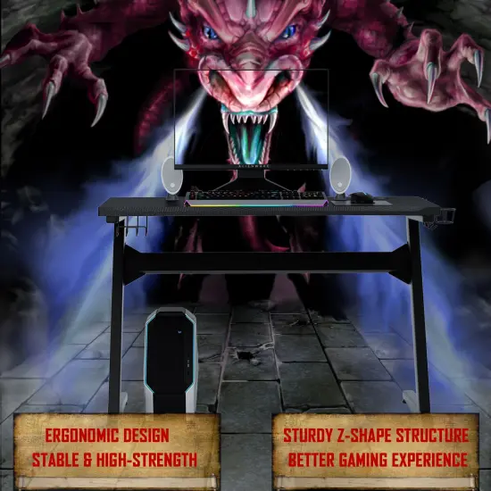 Gaming Desk Computer Studio Desk PC Table Z Shape Gamer Workstation w/Mousepad {5}