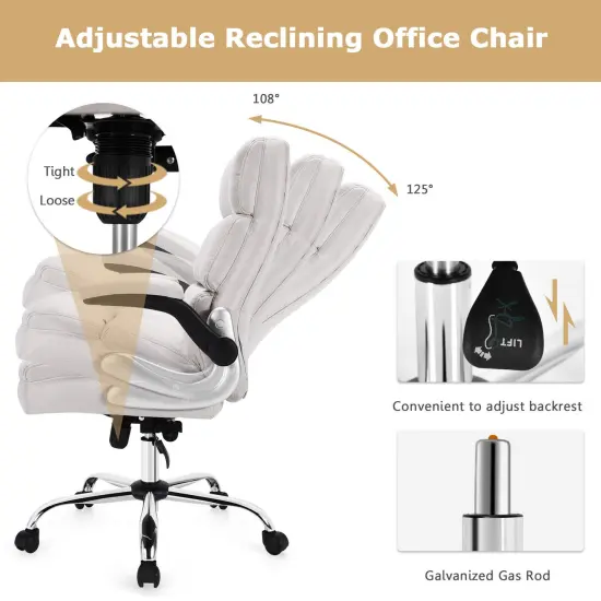 Adjustable Swivel Office Chair with High Back and Flip-up Arm for Home and Office Beige {5}
