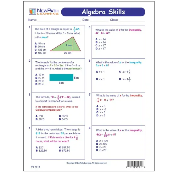 Algebra Skills Visual Learning Guides&trade; Set {4}