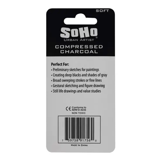 SoHo Urban Artist Compressed Charcoal Sticks, Pack of 3 - Soft, Black, Ideal for Charcoal Drawing and Charcoal Art, Perfect for Artists, Students and Professionals, Creates Varied Tones and Blends Easily {3}