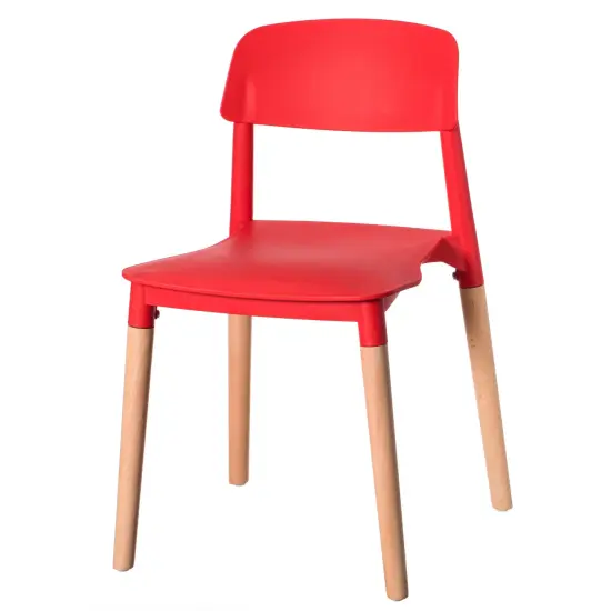 Modern Plastic Dining Chair Open Back with Beech Wood Legs Set of 4 Red {7}