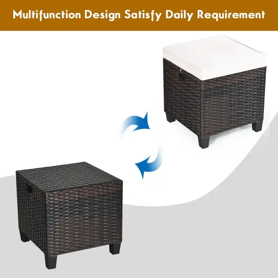 Costway 2PCS Patio Rattan Ottoman Cushioned Seat Beige {6}