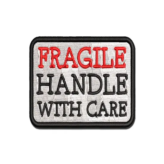 Fragile Handle with Care Multi-Color Embroidered Iron-On or Hook & Loop Patch Applique {1}