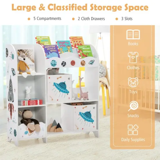 Kids Toy and Book Organizer Children Wooden Storage Cabinet with Storage Bins UFO {4}