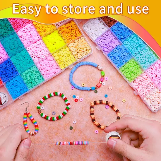 6000+ Pieces Multicolor for Jewelry Making, Heishi Beads, Elastic Strings, Clay Beads for Bracelets Making - Perfect Crafts Gift Set. {3}