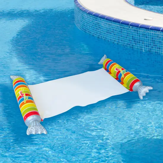 Northlight 57" Inflatable Striped Candy Mesh Swimming Pool Water Hammock Multi {3}