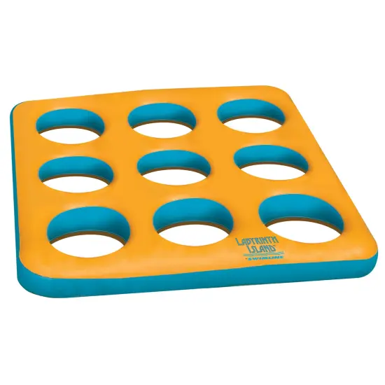 Swim Central 80" Yellow and Blue Inflatable Circular Pattern Island Square Pool Float Toy {1}