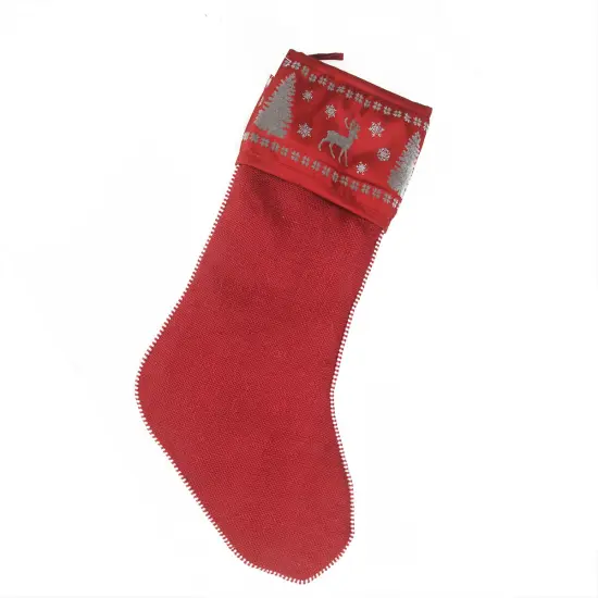 A & B Floral 20" Red Alpine Chic Reindeer Christmas Stocking {1}