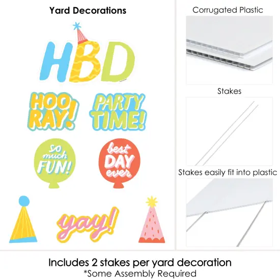 Big Dot of Happiness Party Time - Yard Sign and Outdoor Lawn Decorations - Happy Birthday Party Yard Signs - Set of 8 {6}