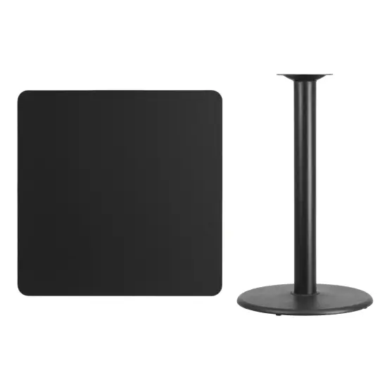 Emma and Oliver 36" Square Laminate Table Top with 24" Round Bar Height Table Base Black {3}