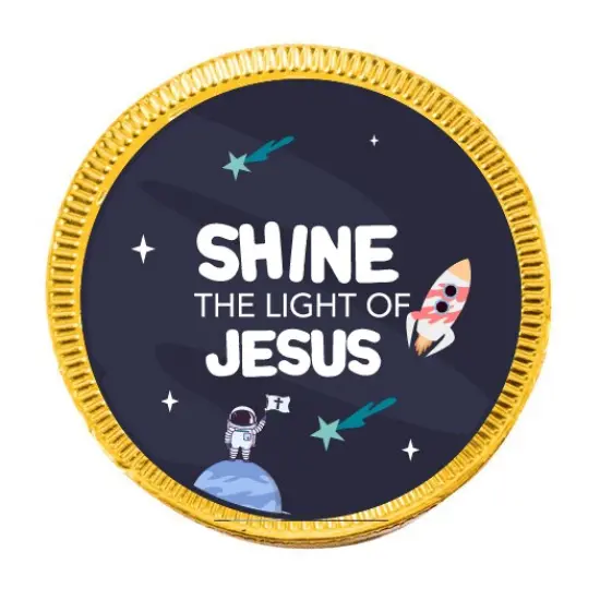 84ct Space Themed Vacation Bible School Candy Religious Party Favors Chocolate Coins (84 Count) - Gold Foil - By Just Candy {3}