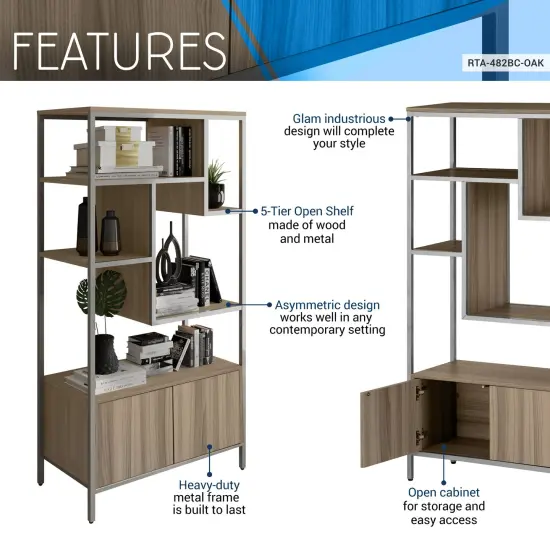 Techni Office Solutions Storage Rack Shelf with Door Cabinet - 63" - Brown and Silver {4}