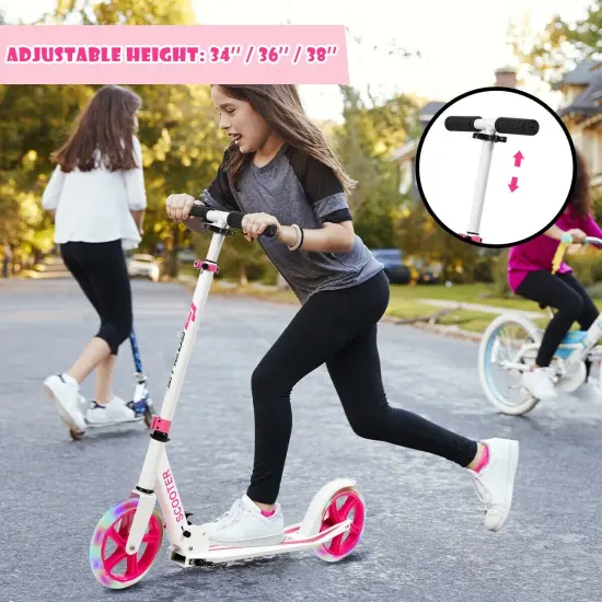 Portable Folding Sports Kick Scooter with LED Wheels Pink {6}