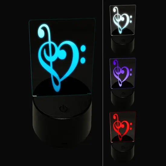 Treble Bass Clef Heart Music Love 3D Illusion LED Night Light Sign Nightstand Desk Lamp {1}