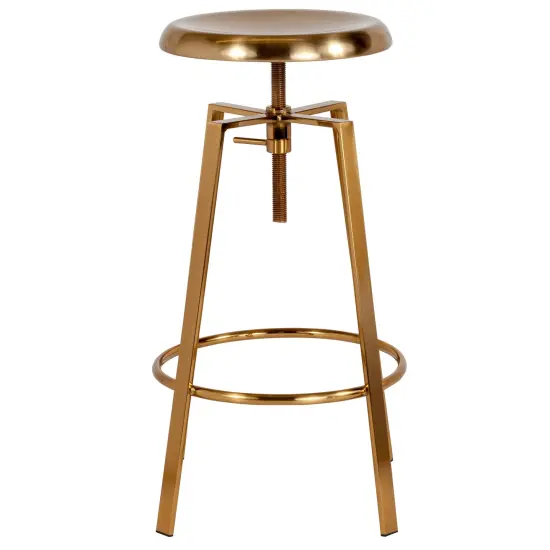 Merrick Lane Serling Series Industrial Style Bar Stool with Height Adjustable Swivel Seat Gold {3}