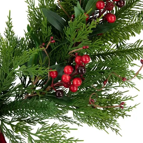 Northlight Real Touch&trade;️ Cypress and Pine with Berries Artificial Christmas Wreath- 28" - Unlit Green {6}