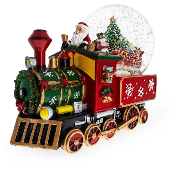 Santa Train Express Delivering Tree Musical Water Globe {1}