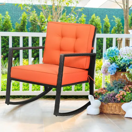 Patio Rattan Rocker Outdoor Glider Rocking Chair Cushion Lawn Orange {2}