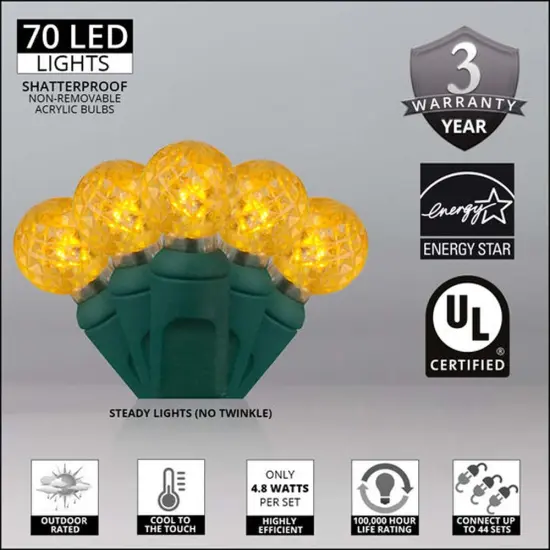 70 Gold G12 LED String Lights, Green Wire, 4" Spacing {3}