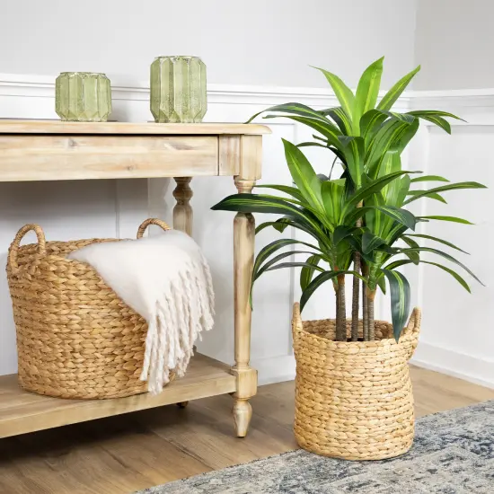 Northlight Set of 2 Beige Textured Water Hyacinth Woven Storage Baskets with Handles - 15.75" {3}