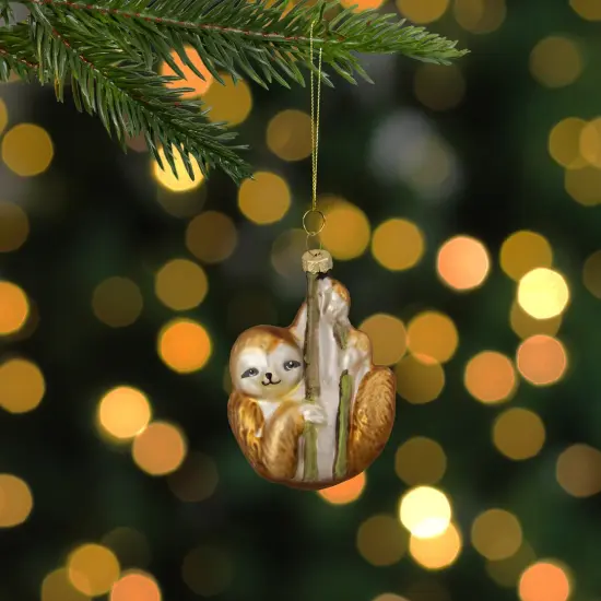Northlight Sloth with Bamboo Glass Christmas Ornament - 4" - Gold {3}