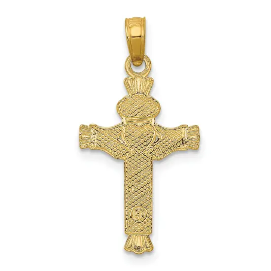 14K Yellow Gold Claddagh Cross Pendant Jewelry New 25.8 X 13.3mm {5}
