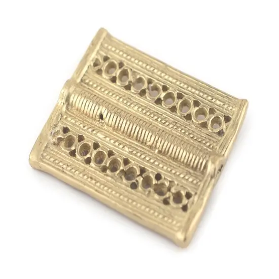 The Bead Chest Matte Brass Lattice Rectangular Baule Bead 45x36mm Ivory Coast African Flat Large Hole 45 x 36mm Handmade {3}