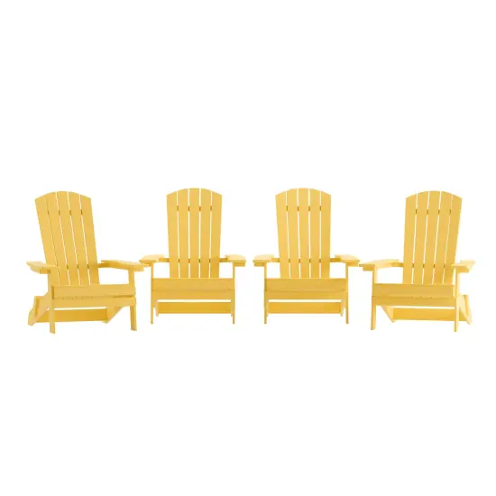 Merrick Lane Set of 4 Riviera Poly Resin Folding Adirondack Lounge Chair - All-Weather Indoor/Outdoor Patio Chair White {6}