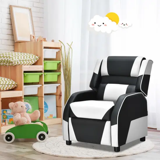 Kids Youth PU Leather Gaming Sofa Recliner with Headrest and Footrest White {2}