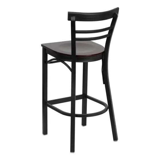 Emma and Oliver 2 Pack Two-Slat Ladder Back Metal Restaurant Barstool Mahogany/BlackMetal {3}