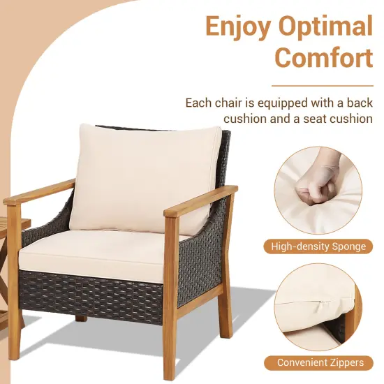Costway 3PCS Patio Wicker Furniture Set Cushioned Armchairs with 2-Tier Side Table Balcony {6}
