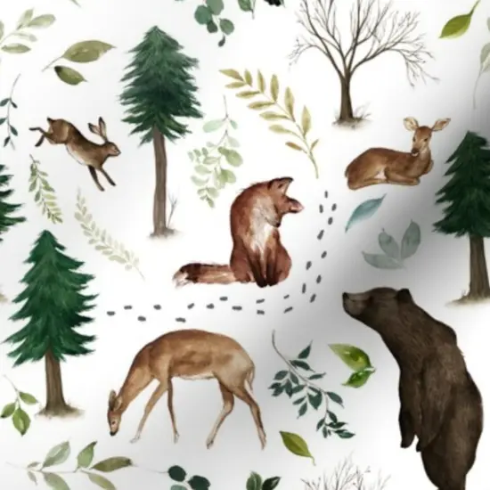Various Fabrics by the Yard or Fat Quarter Woodland Animals Forest Deer Trees Bunny Bear Nursery Custom Printed Fabric by Spoonflower {7}
