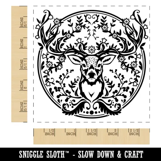Regal Floral Wreath Deer Buck Head with Flower Antlers Square Rubber Stamp for Stamping Crafting {1}