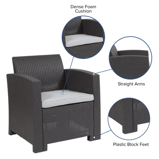Merrick Lane Malmok Outdoor Furniture Resin Chair Faux Rattan Wicker Pattern Patio Chair With All-Weather Cushion Dark Gray {2}