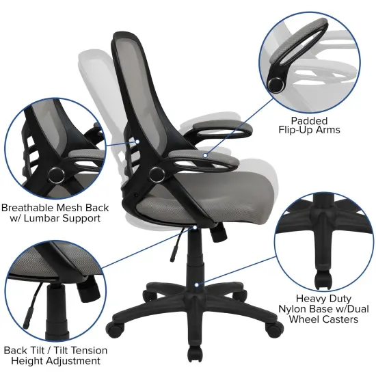 Emma and Oliver High Back Mesh Ergonomic Office Chair with Flip-up Arms Dark Gray {7}