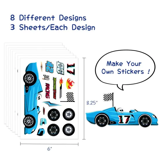 Wrapables Make Your Own Sticker Sheets, DIY Make a Face Animal, Food, Party Favor Stickers (24 Sheets) Sports Cars {2}
