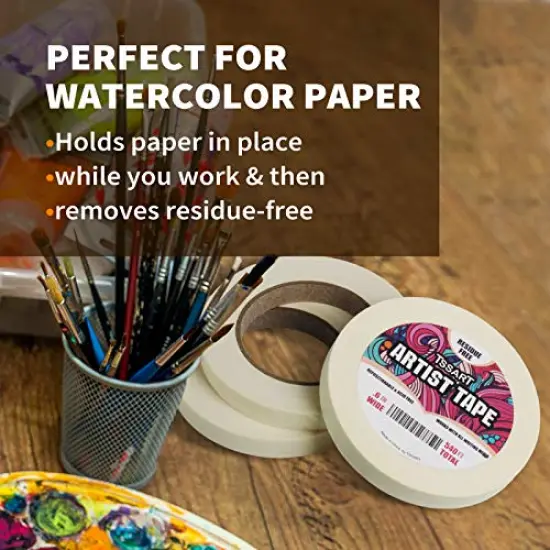 3 Pack White Artist Tape - Masking Artists Tape for Drafting Art Watercolor Painting Canvas Framing - Acid Free 0.6inch Wide 540FT Long Total {5}