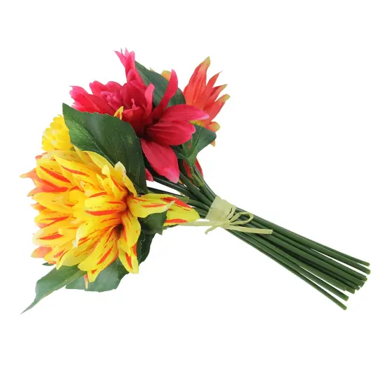 Allstate Dahlia Artificial Floral Bundle Spray - 12.5" - Red and Yellow {3}