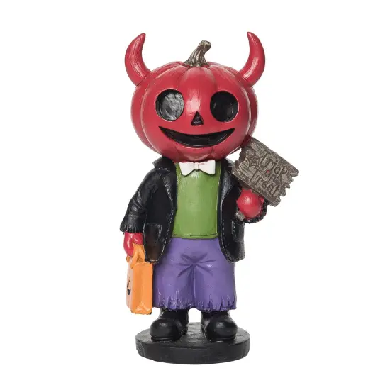 Trick or Treat Devil Pumpkin Head Kid Small Halloween Figurine {1}