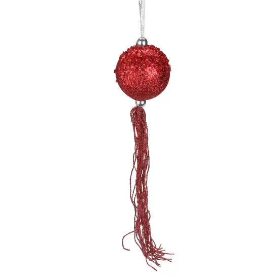 Allstate Red Glittered Christmas Ball Ornament with Tassels and Beads 12" (304.8mm) {1}
