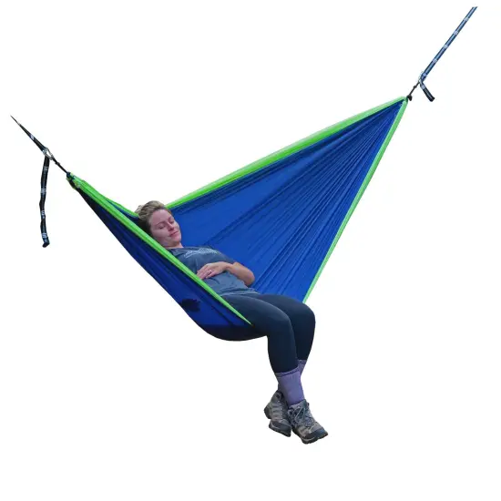 The Hamptons Collection 118" Green and Blue Polyester Traveler Camping Hammock {1}