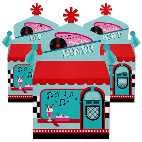 Big Dot of Happiness 50's Sock Hop - Treat Box Party Favors - 1950s Rock N Roll Party Goodie Gable Boxes - Set of 12 {4}