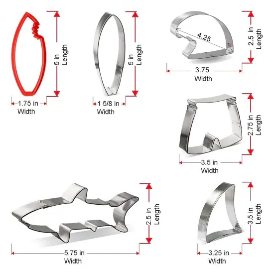 CookieCutter.Com - Surfs Up Cookie Cutter 6 Pc Set – 5.75 in Shark, 3.5 in Shark Fin, 5 in Surfboard, 5 in Surfboard with Bite, 3.5 in Swimming Trunks, 4.25 in Wave {2}
