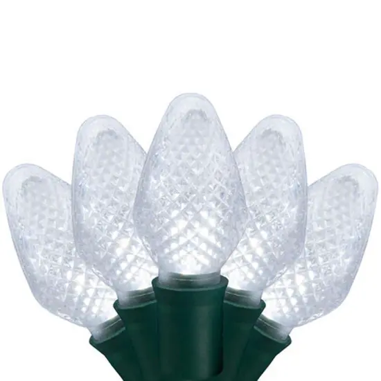 25 Cool White C7 LED Christmas Lights, Green Wire, 8" Spacing {1}