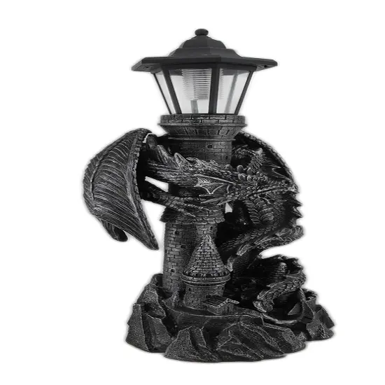 Dragon Keeper of the Castle Light Solar LED Lantern Statue Black {4}