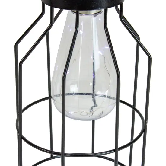 Northlight 9.5" Black Outdoor Hanging Geometric Solar Lantern with Handle {5}