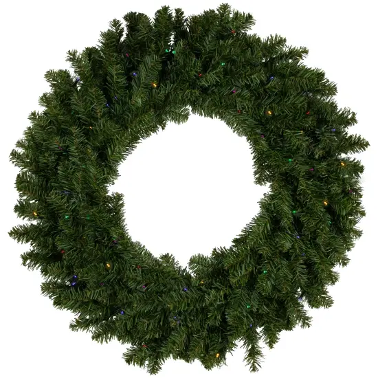 Northlight Pre-Lit Battery Operated Canadian Pine Christmas Wreath - 30" - Multi-Color LED Lights Green {1}