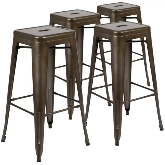 Emma and Oliver 4 Pack 30" High Metal Indoor Bar Stool - Stackable Stool Gun Metal {1}