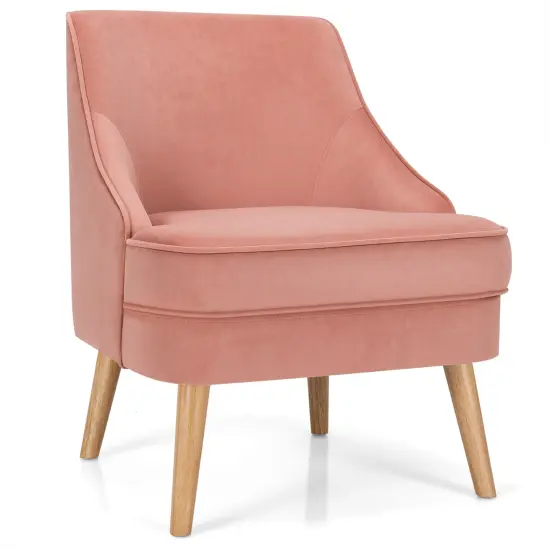 Costway Accent Chair Velvet Upholstered Single Sofa with Rubber Wood Legs Pink\Green\Grey {1}