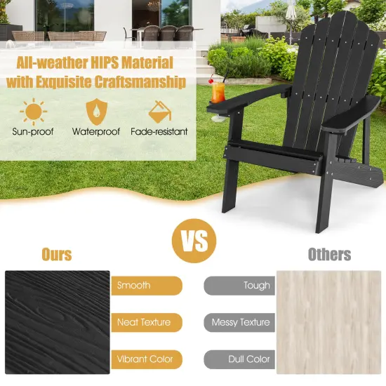 Costway Patio HIPS Adirondack Chair with Cup Holder Weather Resistant Outdoor 380 LBS Black/Teak/Green/Navy/Red/Gray/White/Yellow {6}